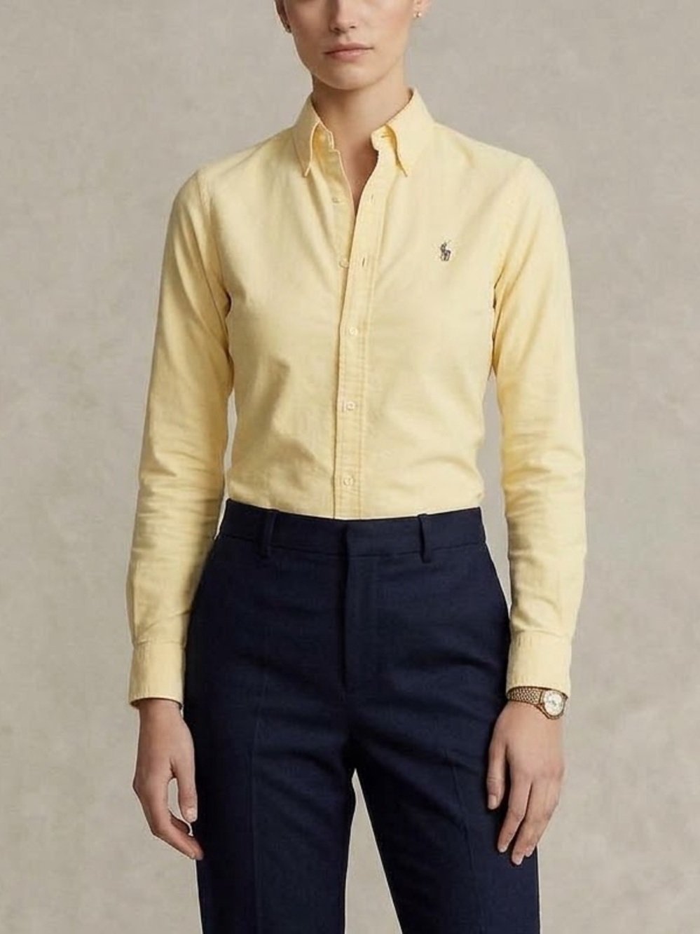 Ralph Lauren Slim Fit Knit Cotton Oxford Button Down Shirt Yellow Size 4